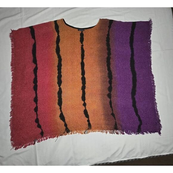 DILEMMA NEW YORK RAYON PONCHO TOP KNIT WOVEN PURPLE ORANGE RED WOMENS 40" X 32" - Picture 1 of 5